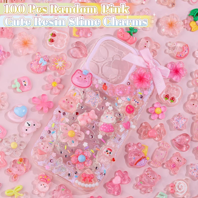 Glitzest 100PCS TINKRSTUFF Pink Slime Charms Jelly Cute Flatback Resin Charms for Slime, Kawaii Random Decoden Charm for Embellishments Phone Junk Case Charms Bulk, Hairpins Scrapbooking Crafting & DIY Decor - Image 3
